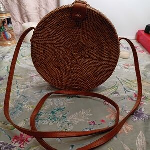 Straw Studios Brown Woven Crossbody Bag